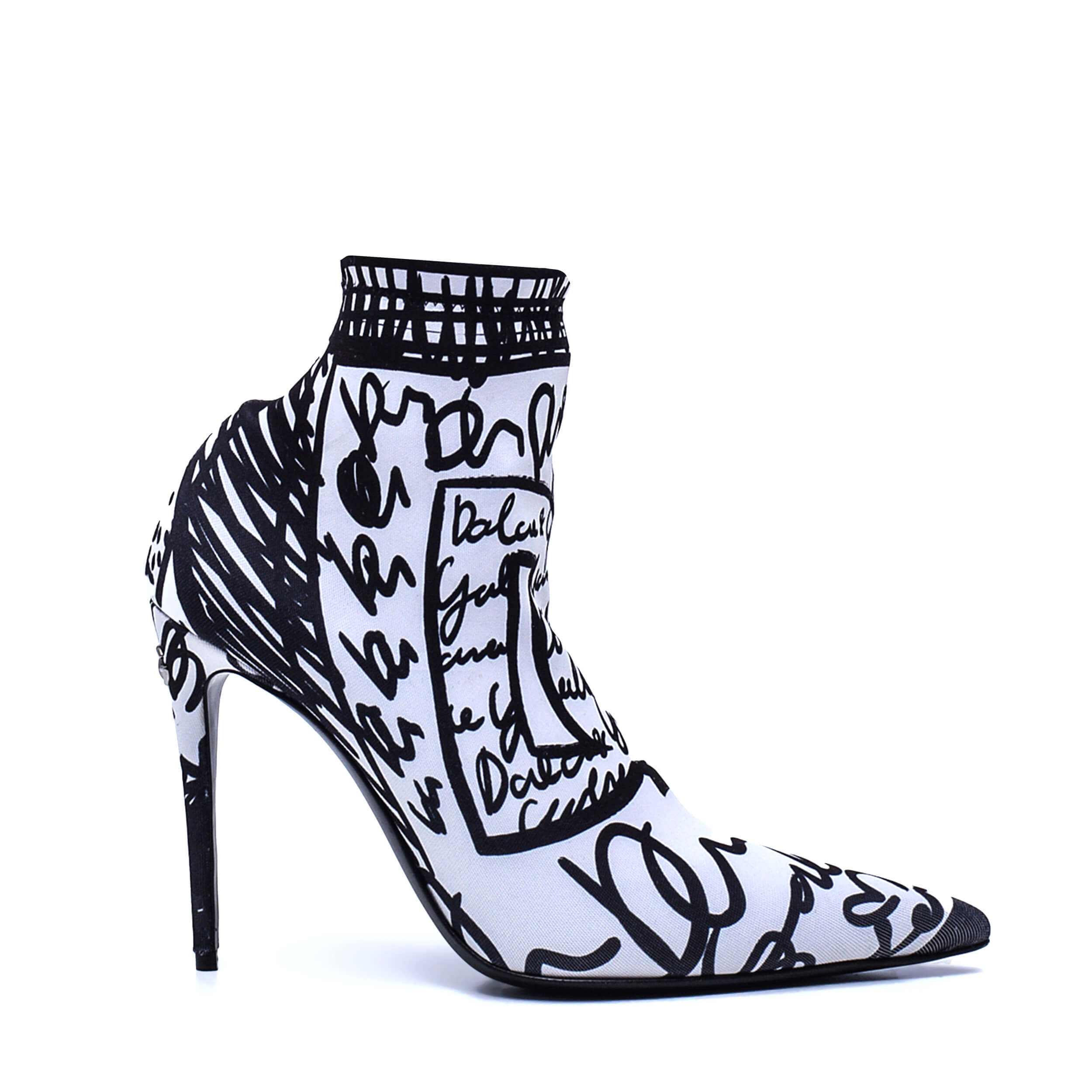 Dolce&Gabbana - Black & White Jersey DG Doodle Ankle Boots / 38